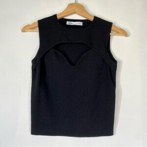 Zara Womens Black Cut Out Knit Sleeveless Top Size S Minimalist